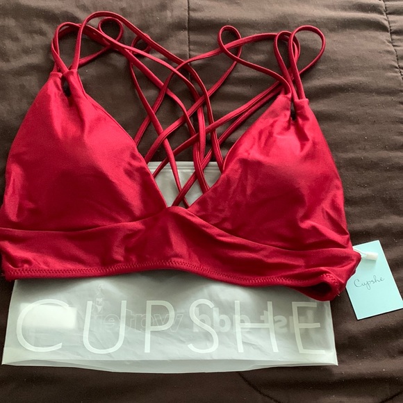 CUPSHE Burgundy Strappy Bikini Top Sz M - Picture 3 of 6